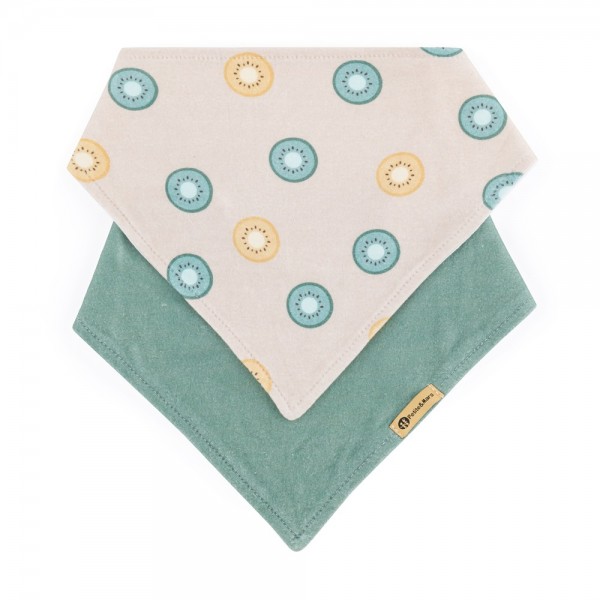 PETITE&MARS Podbradník bandana Luke 2 ks Beige Kiwis&Misty Green 3m+