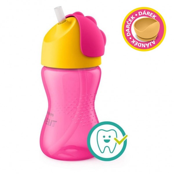 Philips AVENT Hrnček 300 ml Bendy s ohybnou slamkou dievča+darček PETITE&MARS Miska 6m+