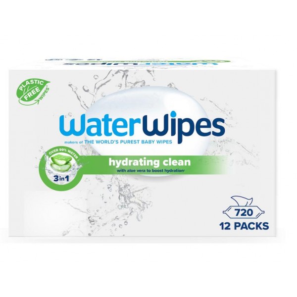 12x WATERWIPES Obrúsky vlhčené Hydrating clean bez obsahu plastov 60 ks ( 720 ks )