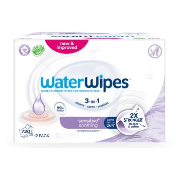 12x WATERWIPES Obrúsky vlhčené Soothing clean bez obsahu plastov 60 ks ( 720 ks )