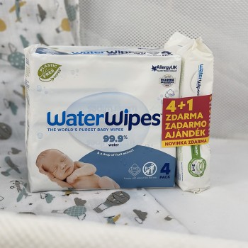 4x WATERWIPES Obrúsky vlhčené 60 ks (240 ks) + Novinka Hydrating clean obrúsky 60 ks ZADARMO