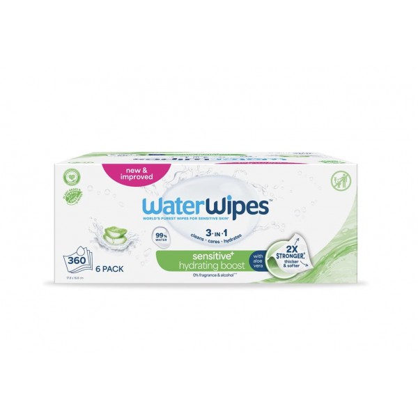 6x WATERWIPES Obrúsky vlhčené Hydrating clean bez obsahu plastov 60 ks ( 360 ks )