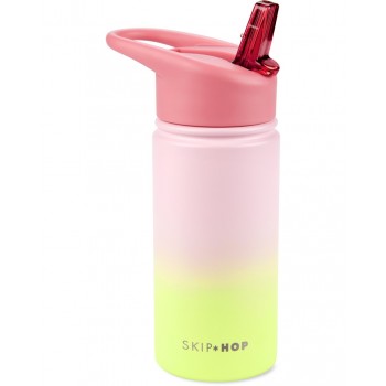 SKIP HOP Fľaša so slamkou nerezová Wander - ombré pink, 450ml