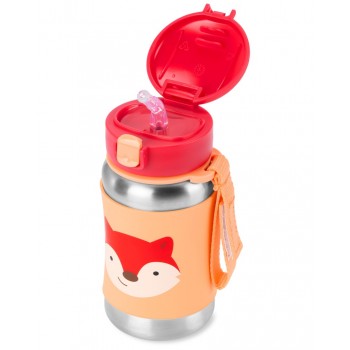 SKIP HOP Spark Style Fľaša so slamkou na vodu nerez Líška 12m+