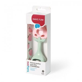 BABYONO Hrkálka s hryzačkou Strawberry 3m+