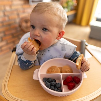 BABYONO Tanier silikónový s prísavkou a viečkom ružový 6m+