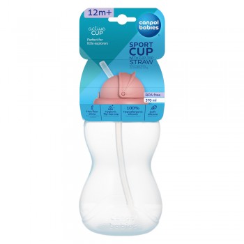 CANPOL BABIES Fľaša športová so silikónovou slamkou 370ml 12m+ modrá