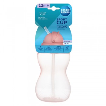CANPOL BABIES Fľaša športová so silikónovou slamkou 370ml 12m+ ružová