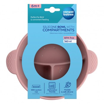 CANPOL BABIES Miska silikónová delená s prísavkou Dots 360ml - ružová