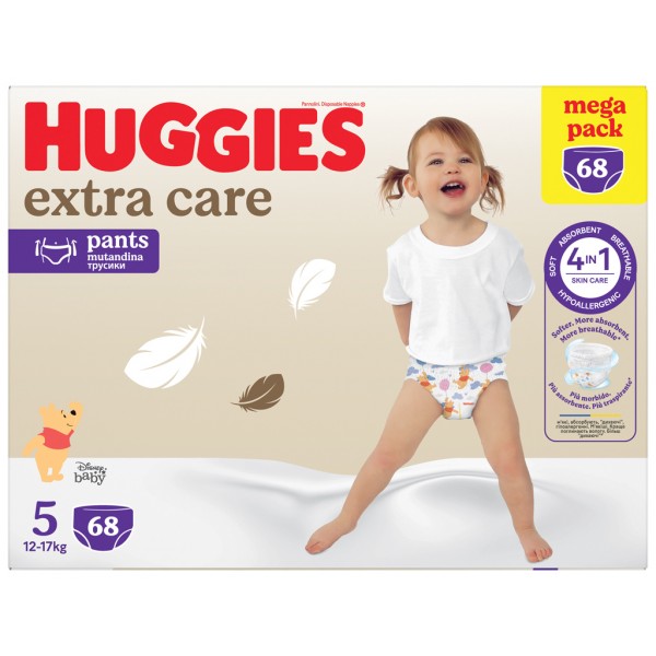 HUGGIES® Nohavičky plienkové jednorazové Extra Care Pants veľ. 5 (12-17 kg), 68 ks BOX