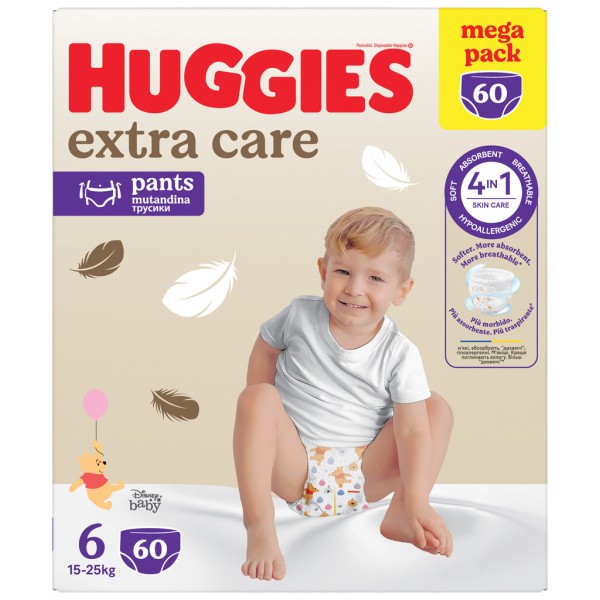 HUGGIES® Nohavičky plienkové jednorazové Extra Care Pants veľ. 6 (15-25 kg), 60 ks BOX