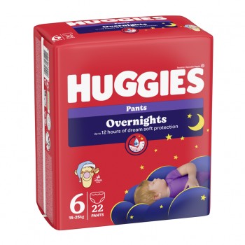 HUGGIES® Nohavičky plienkové nočné Overnights Pants vel. 6 (15-25 kg), 22 ks