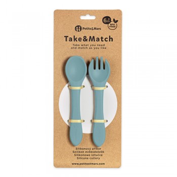 PETITE&MARS Príbor silikónový Take&Match Frosted Sky 6m+