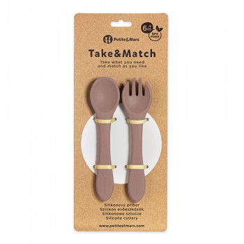 PETITE&MARS Príbor silikónový Take&Match Velvet Latte 6m+