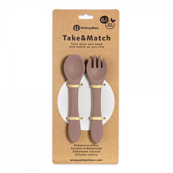 PETITE&MARS Príbor silikónový Take&Match Velvet Latte 6m+
