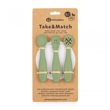 PETITE&MARS Set 3 ks silikónových tréningových lyžičiek Take&Match Sweet Pea 6m+
