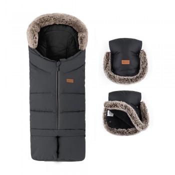 PETITE&MARS Set zimný fusak Arctic 4v1 + rukavice na kočík Furry Forever Black