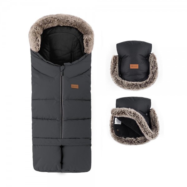 PETITE&MARS Set zimný fusak Arctic 4v1 + rukavice na kočík Furry Forever Black