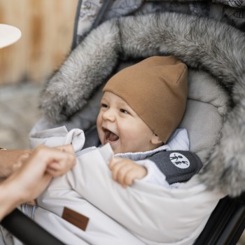 PETITE&MARS Set zimný fusak Arctic 4v1 + rukavice na kočík Furry Mocha Mousse