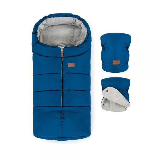 PETITE&MARS Set zimný fusak Jibot 3v1 + rukavice na kočík Jasie Ocean Blue Horizontal 