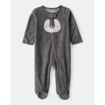 CARTER'S Overal na zips fleece Sleep & Play grey Penguin uni NB/veľ.56