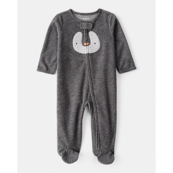 CARTER'S Overal na zips fleece Sleep & Play grey Penguin uni NB/veľ.56