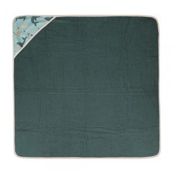 PETITE&MARS Osuška bambusová s kapucňou Loulou Whale Song 100 x 100 cm