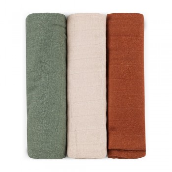 PETITE & MARS Sada plienok bambusová mušelínová 3ks Moussy Earth Tones 68 x 68 cm