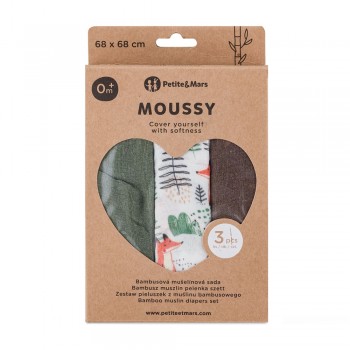 PETITE & MARS Sada plienok bambusová mušelínová 3ks Moussy Forest Fox 68 x 68 cm
