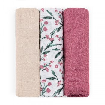 PETITE & MARS Sada plienok bambusová mušelínová 3ks Moussy Pink Meadow 68 x 68 cm