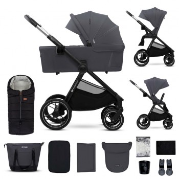 KINDERKRAFT Kočík kombinovaný Nea 2 2v1 Dark Grey + Fusak 3v1 Jibot Horizontal Ink Black