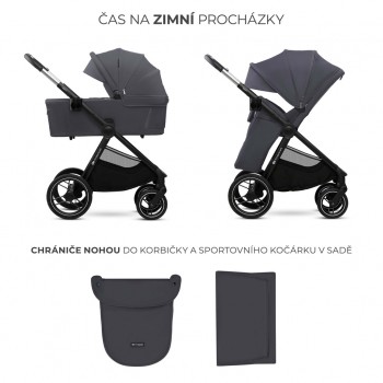 KINDERKRAFT Kočík kombinovaný Nea 2 2v1 Dark Grey + Fusak 3v1 Jibot Horizontal Ink Black