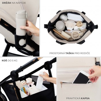 KINDERKRAFT Kočík kombinovaný Nea 2 2v1 Midnigth Black + Fusak 3v1 Jibot Horizontal Ink Black