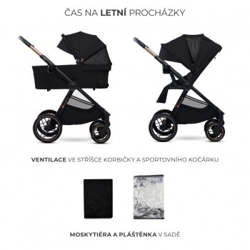 KINDERKRAFT Kočík kombinovaný Nea 2 2v1 Midnigth Black + Fusak 3v1 Jibot Horizontal Ink Black