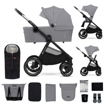 KINDERKRAFT Kočík kombinovaný Nea 2 2v1 Platinum Grey + Fusak 3v1 Jibot Horizontal Ink Black