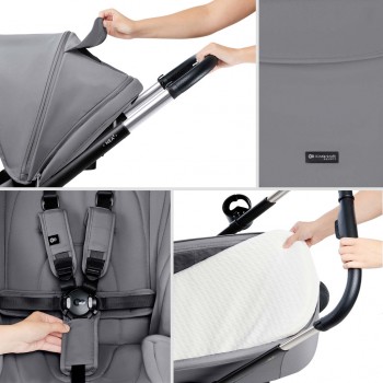 KINDERKRAFT Kočík kombinovaný Nea 2 2v1 Platinum Grey + Fusak 3v1 Jibot Horizontal Ink Black