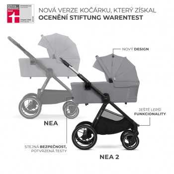 KINDERKRAFT Kočík kombinovaný Nea 2 2v1 Platinum Grey + Fusak 3v1 Jibot Horizontal Ink Black
