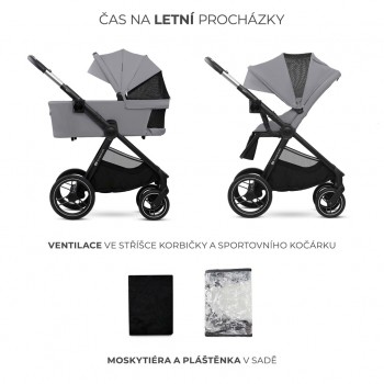 KINDERKRAFT Kočík kombinovaný Nea 2 2v1 Platinum Grey + Fusak 3v1 Jibot Horizontal Ink Black