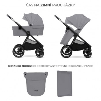 KINDERKRAFT Kočík kombinovaný Nea 2 2v1 Platinum Grey + Fusak 3v1 Jibot Horizontal Ink Black