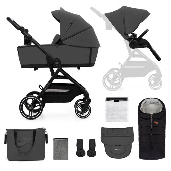 KINDERKRAFT SELECT Kočík kombinovaný Yoxi 2v1 Moonlight Grey + Fusak 3v1 Jibot Horizontal Ink Black