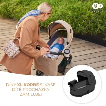 KINDERKRAFT SELECT Kočík kombinovaný Yoxi 2v1 Moonlight Grey + Fusak 3v1 Jibot Horizontal Ink Black