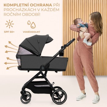 KINDERKRAFT SELECT Kočík kombinovaný Yoxi 2v1 Moonlight Grey + Fusak 3v1 Jibot Horizontal Ink Black