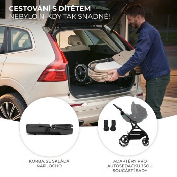 KINDERKRAFT SELECT Kočík kombinovaný Yoxi 2v1 Moonlight Grey + Fusak 3v1 Jibot Horizontal Ink Black
