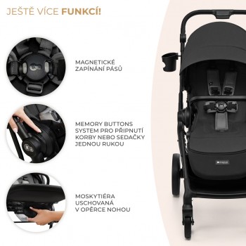 KINDERKRAFT SELECT Kočík kombinovaný Yoxi 2v1 Moonlight Grey + Fusak 3v1 Jibot Horizontal Ink Black