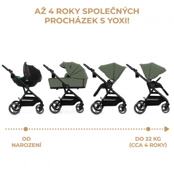KINDERKRAFT SELECT Kočík kombinovaný Yoxi 2v1 Mystic Green + Fusak 3v1 Jibot Horizontal Ink Black