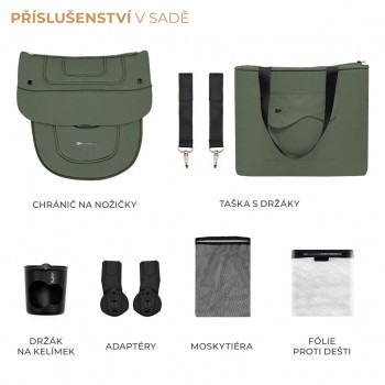KINDERKRAFT SELECT Kočík kombinovaný Yoxi 2v1 Mystic Green + Fusak 3v1 Jibot Horizontal Ink Black