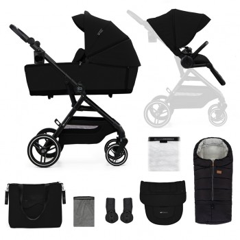 KINDERKRAFT SELECT Kočík kombinovaný Yoxi 2v1 Pure Black + Fusak 3v1 Jibot Horizontal Ink Black