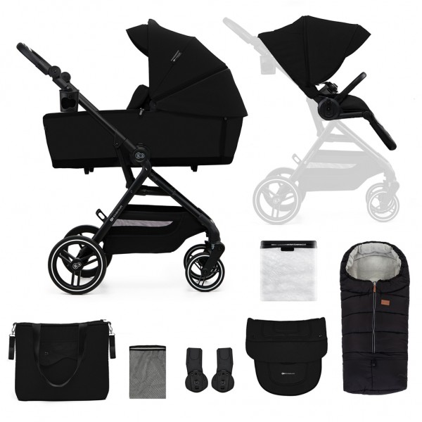 KINDERKRAFT SELECT Kočík kombinovaný Yoxi 2v1 Pure Black + Fusak 3v1 Jibot Horizontal Ink Black