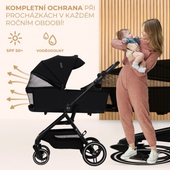 KINDERKRAFT SELECT Kočík kombinovaný Yoxi 2v1 Pure Black + Fusak 3v1 Jibot Horizontal Ink Black