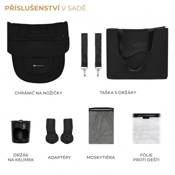 KINDERKRAFT SELECT Kočík kombinovaný Yoxi 2v1 Pure Black + Fusak 3v1 Jibot Horizontal Ink Black